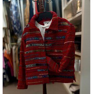 Coldwater Creek Embroidered Jacket, red with multi-colored emroidery, PM